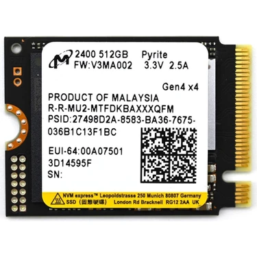 Micron 2400A 512GB M.2 2230 Nvme SSD Fiyatı - Taksit Seçenekleri