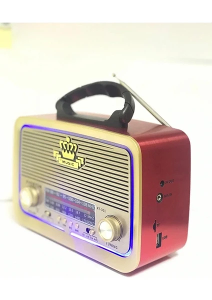 RT-301 Kırmızı Nostaljik Görünümlü Bluetoothlu Mp3 Çalar Radyo Müzik Kutusu