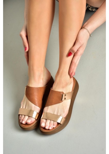 S291059703 Taba/bakır Deri Kalın Tabanlı Kadın Terlik