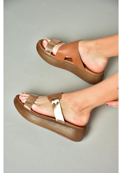 S291059703 Taba/bakır Deri Kalın Tabanlı Kadın Terlik modelleri