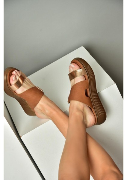 S291059703 Taba/bakır Deri Kalın Tabanlı Kadın Terlik fırsatları