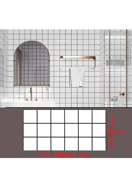 Renkli Duvarlar 60X30 cm Parlak Siyah Çizgili Beyaz Kare Yapışkanlı Karavan Prefabrik Banyo Wc Duvar Kaplama Paneli