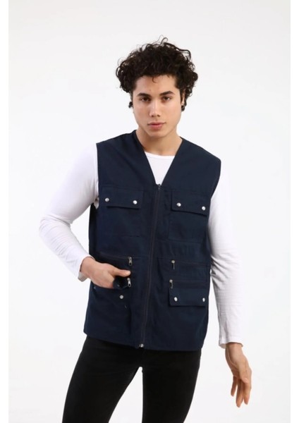 Erkek Tümrenkler Yazlık Kumaş Avcı Yelek Çok Cepli Baba Büyük Beden Rahat Battal