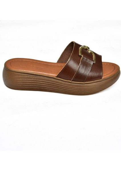 P291049403 Kahverengi Deri Yüksek Tabanlı Günlük Kadın Terlik modelleri