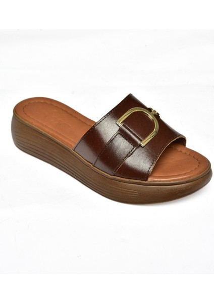 P291049403 Kahverengi Deri Yüksek Tabanlı Günlük Kadın Terlik fırsatları