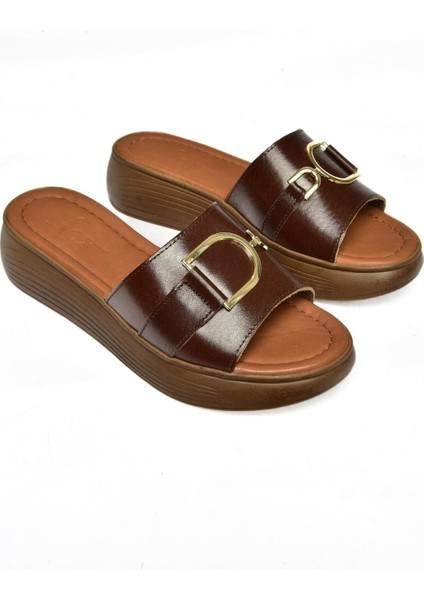 P291049403 Kahverengi Deri Yüksek Tabanlı Günlük Kadın Terlik indirimleri