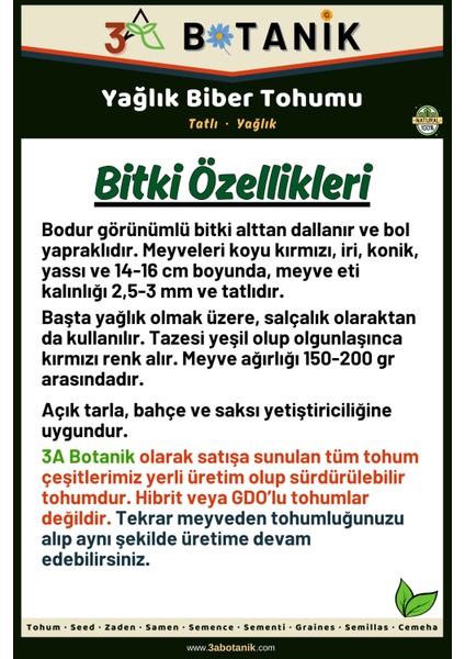 Yağlık Biber Tohumu, Yerli ve Sürdürülebilir Tohum, 5 Gram Biber Tohumu fiyatları