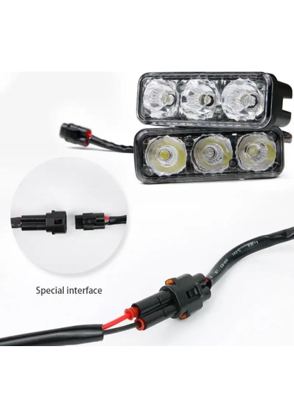 Araba Gündüz Ledi - 2x3 Power Ledli - 9W - 12V LED Yüksek Güç Gündüz Farları, su Geçirmez