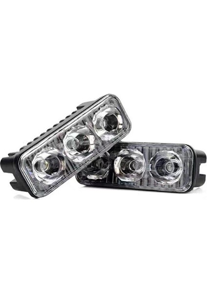 Araba Gündüz Ledi - 2x3 Power Ledli - 9W - 12V LED Yüksek Güç Gündüz Farları, su Geçirmez