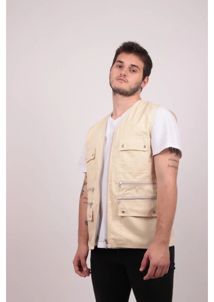Erkek Tümrenkler Yazlık Kumaş Avcı Yelek Çok Cepli Baba Büyük Beden Rahat Battal