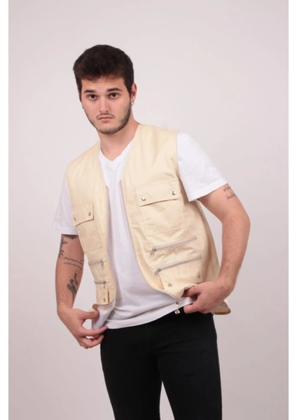 Erkek Tümrenkler Yazlık Kumaş Avcı Yelek Çok Cepli Baba Büyük Beden Rahat Battal fırsatları