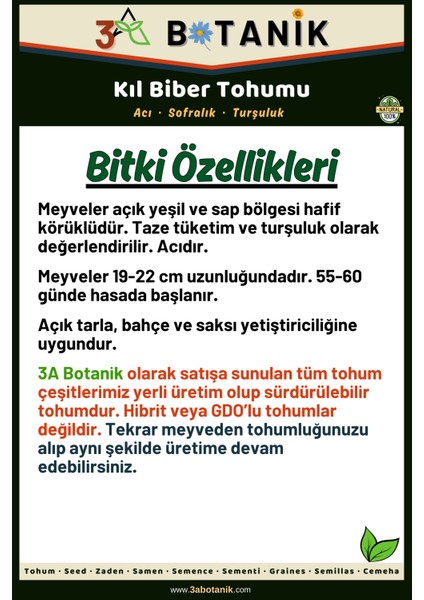 Acı Kıl Biber Tohumu, Yerli ve Sürdürülebilir Tohum, 5 Gram Biber Tohumu