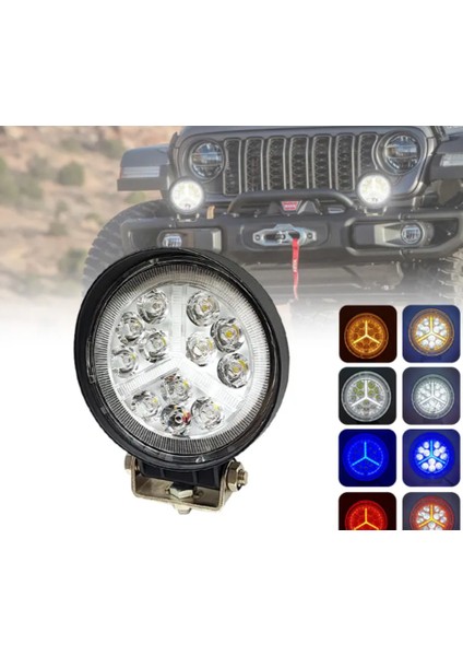 Beyaz Sarı LED Çakarlı Yuvarlak Off Road Sis Farı Çalışma Lambası 12-24V