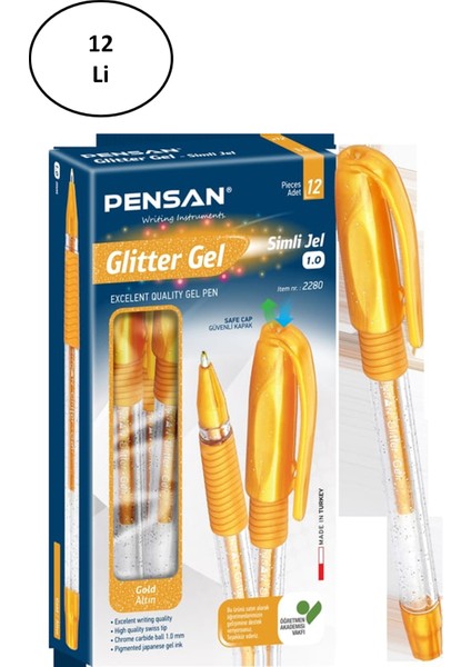 Çetiner Group Pensan Glitter Simli Jel Kalem 1 mm Altın 12'li