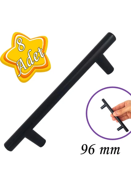 8 Adet Boy Kulp Mat Siyah 96 mm Kulp Mobilya Mutfak Dolabı Çekmece Dolap Kapak Kulpu Kulbu Metal Kulpları