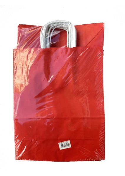 Büküm Saplı Kraft Kağıt Çanta Karton Hediyelik Poşet Torba - Kırmızı - 31X41 Cm. - 25 Adetlik 4paket