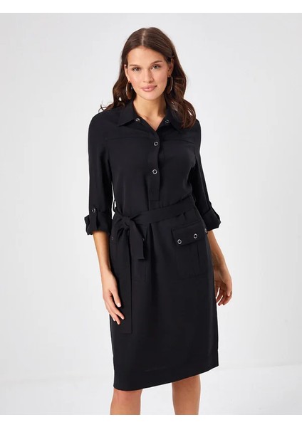Kargo Cepli Metal Aksesuarlı Elbise 68301