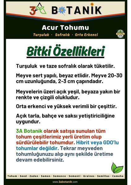 Acur Tohumu, Yerli ve Sürdürülebilir Tohum, 5 Gram Acur Tohumu
