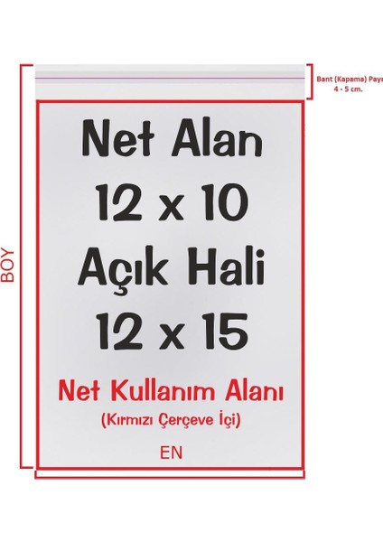 12X10+5 cm (12*15) 250 Adet - Şeffaf Bantlı Yapışkanlı Opp Jelatin Poşet