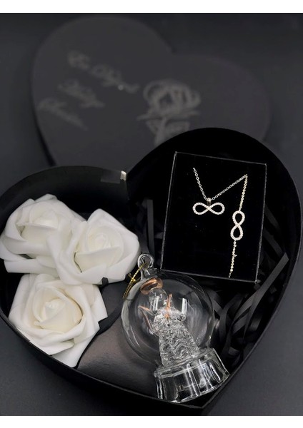 Sevgiliye Hediye - Işıklı Melek Küre Kolye ve Bileklikli Romantik Hediye Kutusu Sevgili