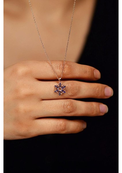 Safir Taşlı Rose Kar Tanesi Gümüş Kolye fiyatları