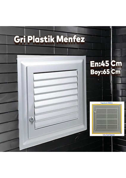 Menfez Banyo Wc Tuvalet Depo Havalandırma Plastik Panjur Gri 45X65 cm