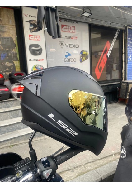 Rapıd Mat Siyah Kask - Gold Vizör + Spoiler