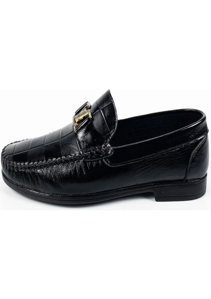 Erkek Siyah Hakiki Deri Ortopedik Topuklu Loafer Ayakkabı