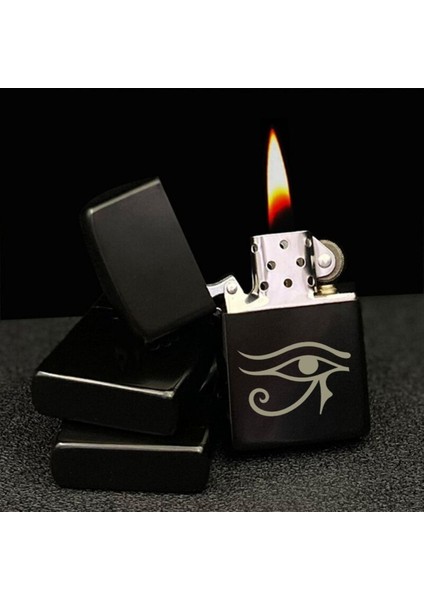 Vicdanın Gözü Resimli Çakmak Mısır Tanrısı Horus Ra Resimli Dolu Benzinli Siyah Metal fırsatları