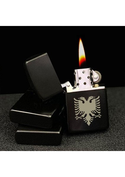 Arnavutluk Bayrağı Kartalı Resimli Siyah Metal Çakmak Albania Kartal Silinmez Lazer Baskı fırsatları