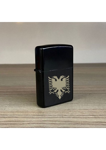 Arnavutluk Bayrağı Kartalı Resimli Siyah Metal Çakmak Albania Kartal Silinmez Lazer Baskı indirimleri