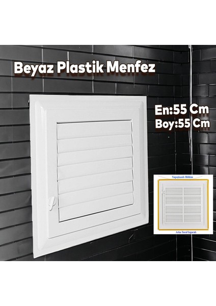 Menfez Banyo Wc Tuvalet Depo Havalandırma Plastik Panjur Beyaz 55X55 cm