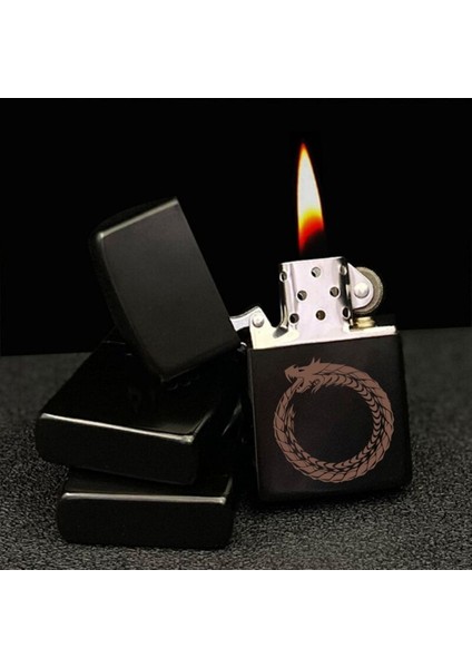 Ouroboros Çakmak Kendi Kuyruğunu Isıran Yılan Ejderha Dragon Dolu Benzinli Siyah Metal modelleri