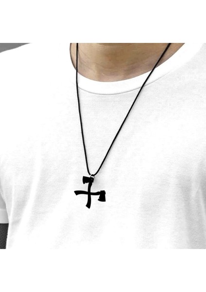 Çapraz Ikili Balta Kolye Siyah El Baltası Güç Simgesi Akrilik Çap 5 cm Deri Kayış fiyatları