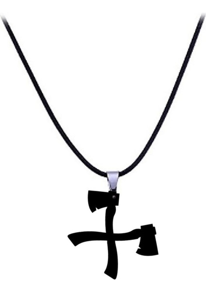 Çapraz Ikili Balta Kolye Siyah El Baltası Güç Simgesi Akrilik Çap 5 cm Deri Kayış modelleri