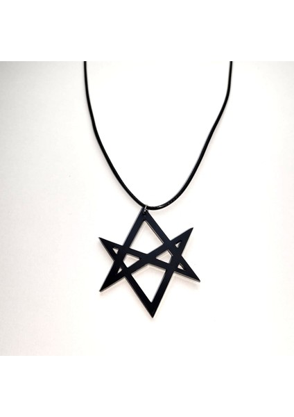 Hexagram Gizli Mistik 6 Köşeli Yıldız Sembol Kolye Satanism Siyah Deri Kayış Akrilik