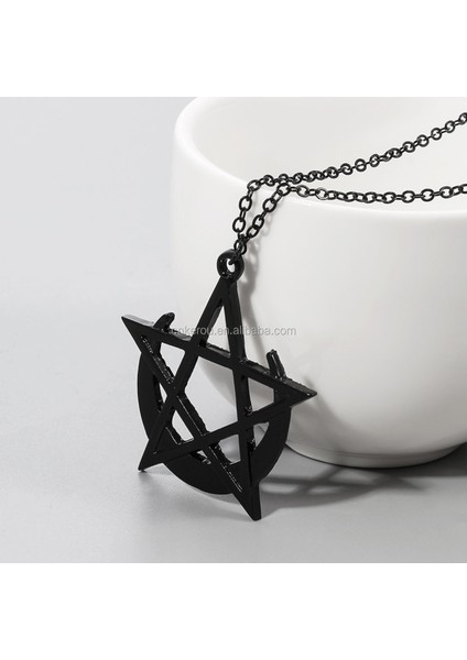 Ay Yıldız Pentagram Akrilik Kolye Mason Siyah Akrilik 4cm modelleri