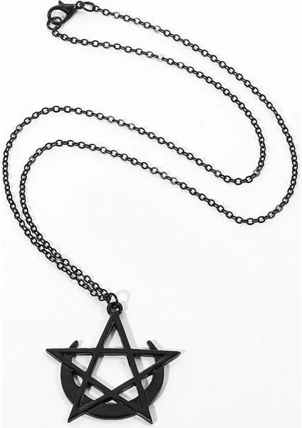 Ay Yıldız Pentagram Akrilik Kolye Mason Siyah Akrilik 4cm indirimleri