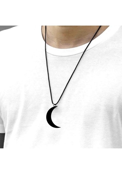 Ay Dolunay Siyah Kolye Gothic Punk Rock Deri Kayışlı Cosplay Aksesuar 5cm Akrilik