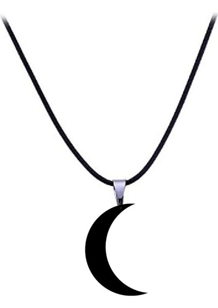 Ay Dolunay Siyah Kolye Gothic Punk Rock Deri Kayışlı Cosplay Aksesuar 5cm Akrilik