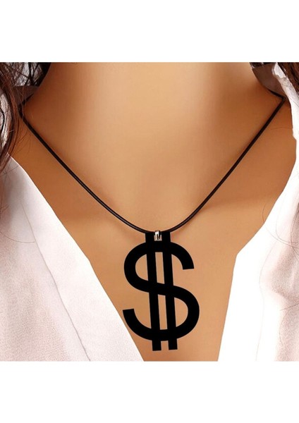 Dolar Işareti Kolye Büyük Boy Servet Para Sembol Boy 9cm Siyah Akrilik Deri Kayış modelleri