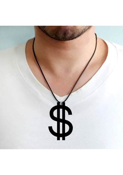 Dolar Işareti Kolye Büyük Boy Servet Para Sembol Boy 9cm Siyah Akrilik Deri Kayış fırsatları