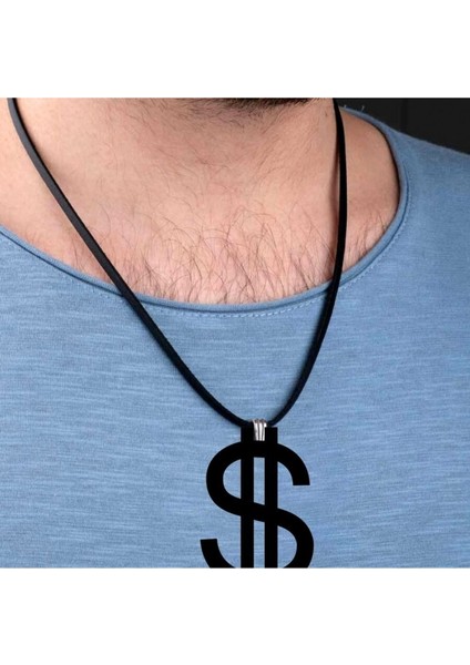 Dolar Işareti Kolye Büyük Boy Servet Para Sembol Boy 9cm Siyah Akrilik Deri Kayış indirimleri