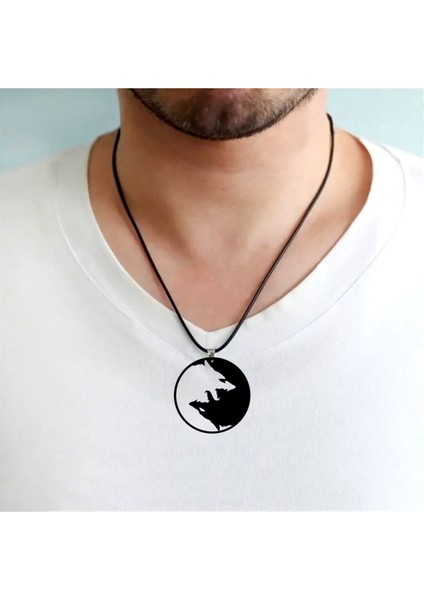Ikiz Kurt Denge Kolye Feng Shui Iyi Kötü Büyük Boy 6cm Siyah Akrilik Deri Kayış