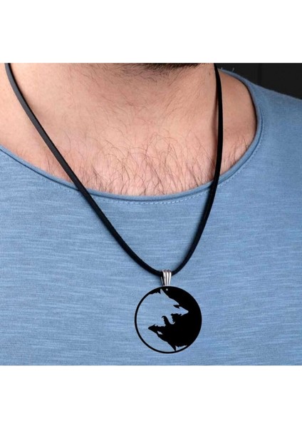 Ikiz Kurt Denge Kolye Feng Shui Iyi Kötü Büyük Boy 6cm Siyah Akrilik Deri Kayış