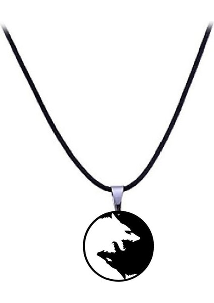 Ikiz Kurt Denge Kolye Feng Shui Iyi Kötü Büyük Boy 6cm Siyah Akrilik Deri Kayış