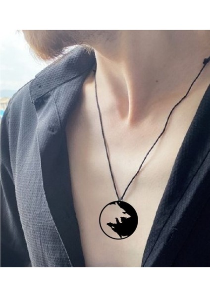 Ikiz Kurt Denge Kolye Feng Shui Iyi Kötü Büyük Boy 6cm Siyah Akrilik Deri Kayış