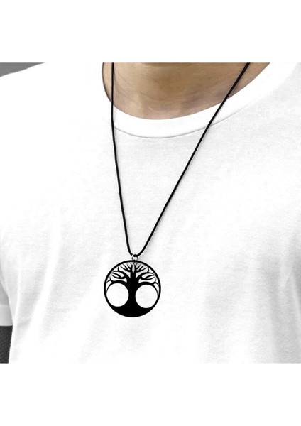 Hayat Ağacı Kolye Denge Ağaç Büyük Boy 6cm Siyah Akrilik Deri Kayış modelleri