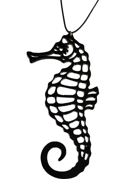 Denizatı 9 cm Büyük Akrilik Kolye Ucu Ender Figür Siyah Deri Kayış Hippocampus