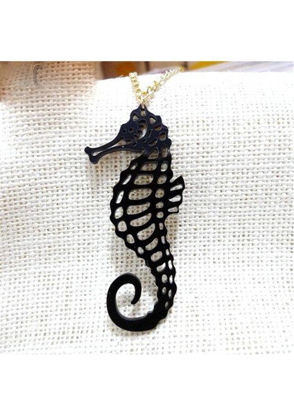 Denizatı 9 cm Büyük Akrilik Kolye Ucu Ender Figür Siyah Deri Kayış Hippocampus